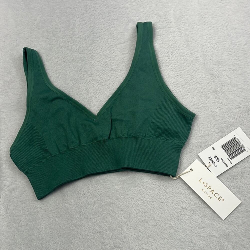 L Space Work It Bra Cypress Green Ribbed Activewear Sports Bra XS S AWRKAT23S